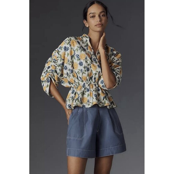 NWT Size XL - Anthropologie lemon Ruched Peplum Blouse (NWT US$ 118) - Picture 7 of 16